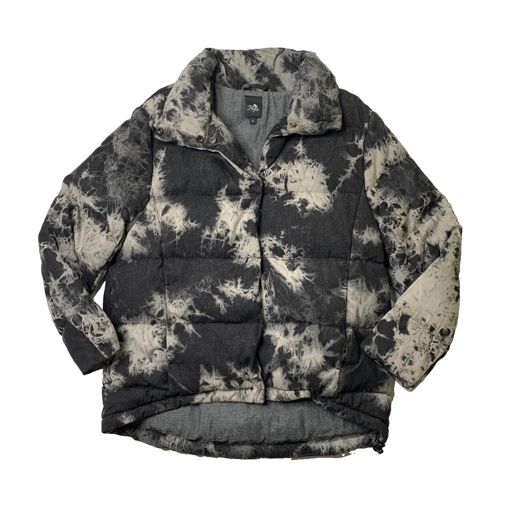 PRPS Jacket Mens S Small Black Gray Down Insulated Puffer Snap Buttons Tie Dye